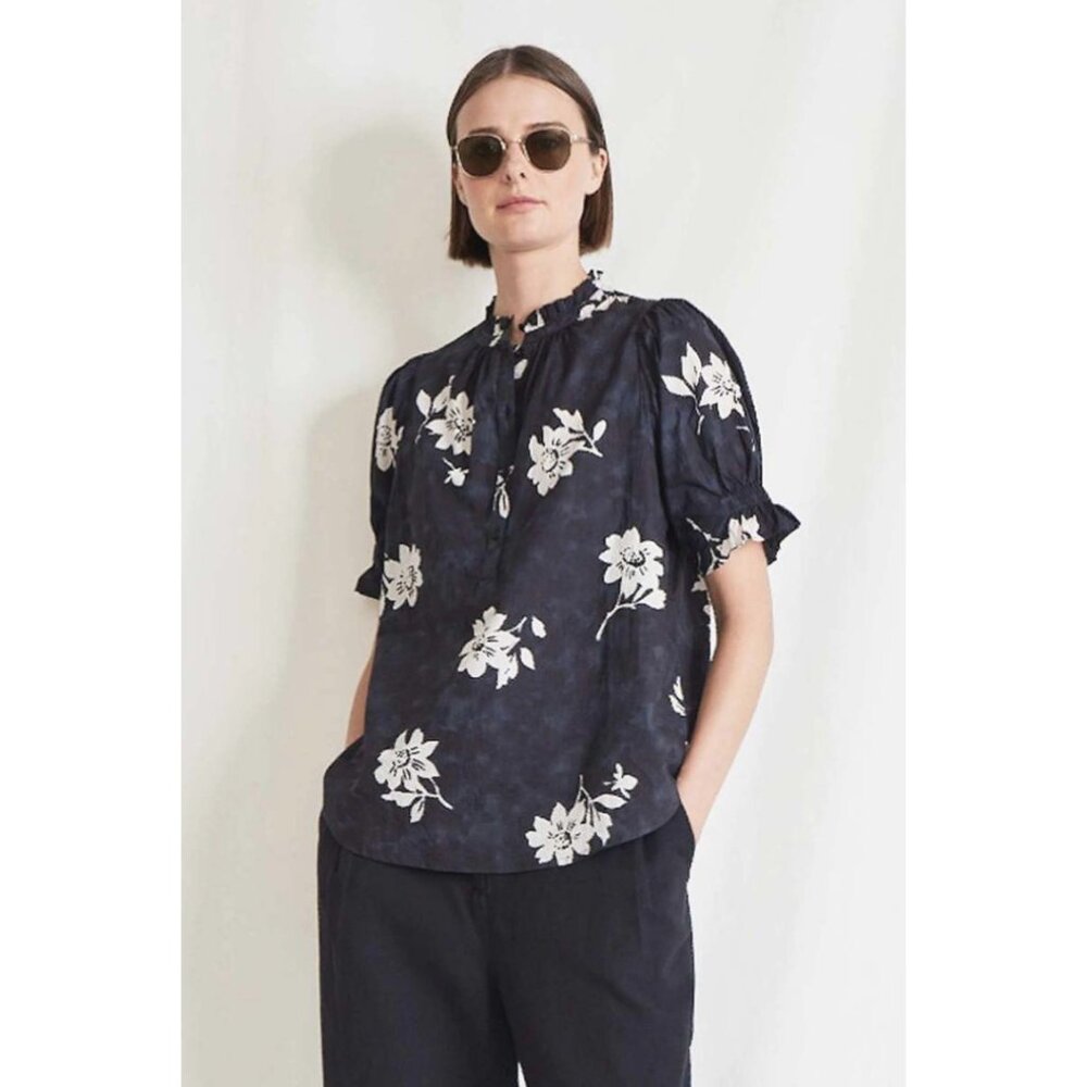 Apiece Apart Los Altos Cotton Floral Blouse Top - Black Printed - Size XS